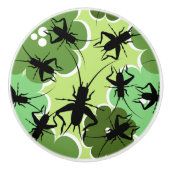 Cricket Floral Pattern Green + Black Keramische Knop (Voorkant)