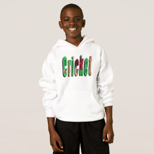 Cricket Game Logo, Boys White Hoodie