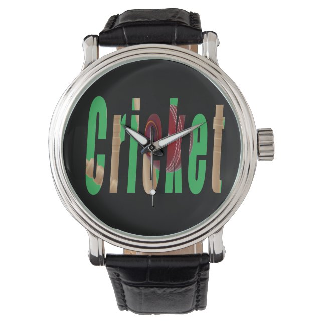 Cricket Game Logo, Mannen lederen horloge (Voorkant)
