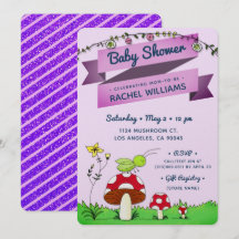 Cricket Garden Sparkle Paars Baby shower Card