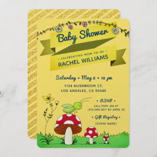 Cricket Glitter Theme Yellow Baby shower Invite Kaart
