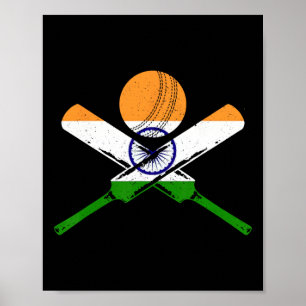 Cricket India Vintage Indiase Vlag Cricketspeler Poster