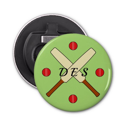 Cricket Kruisende vleermuizen gepersonaliseerd gro Button Flesopener (Voorkant)