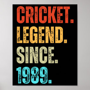 Cricket Legende Sinds 1989 Retro Verjaardag Poster
