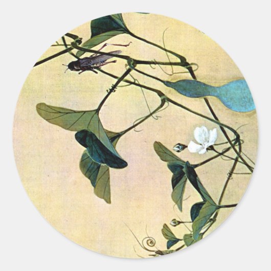 Cricket on a Vine Japans Woodblock Art Ukiyo-E Ronde Sticker (Voorkant)