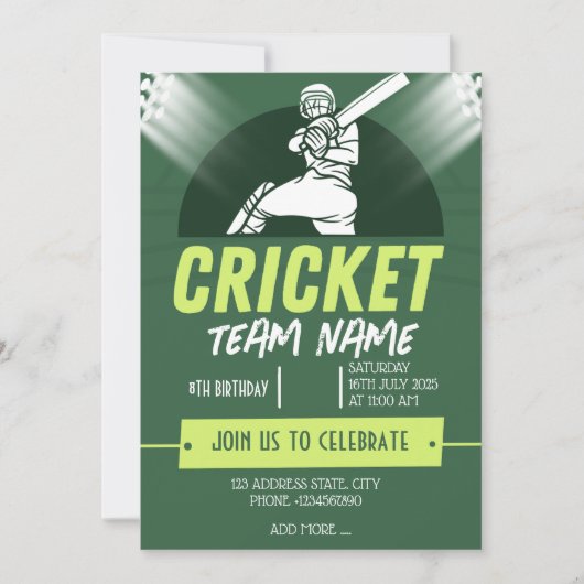 Cricket party thema uitnodiging Kaart (Voorkant)