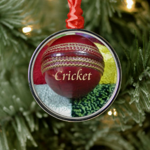 Cricket Red Hard Ball Art Print Metalen Ornament