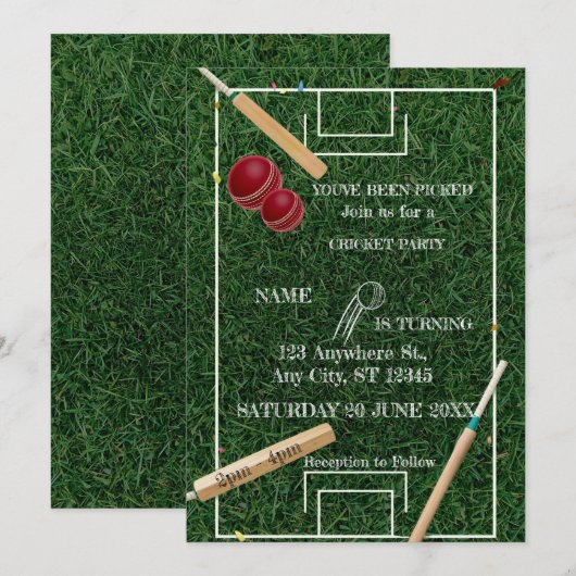 Cricket verjaardagsfeest sportuitnodiging kaart (Voorkant / Achterkant)