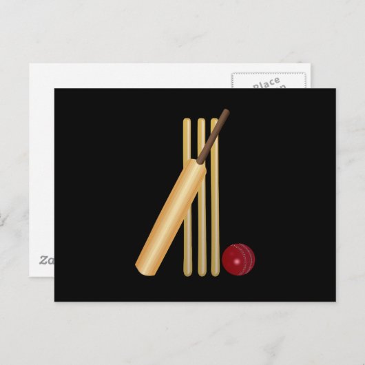 Cricket, wicket, bat en bal briefkaart (Voorkant / Achterkant)