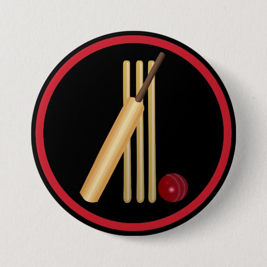 Cricket, wicket, bat en ball ronde button 7,6 cm (Voorkant)