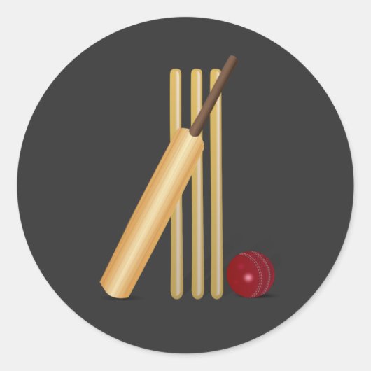 Cricket - Wicket, Bat en Ball Ronde Sticker (Voorkant)