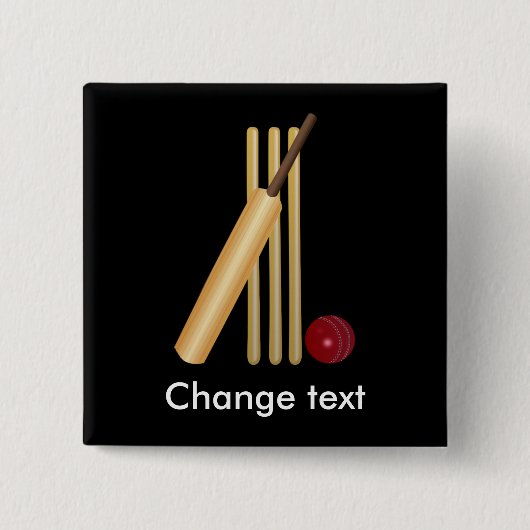Cricket, wicket, bat en ball vierkante button 5,1 cm (Voorkant)