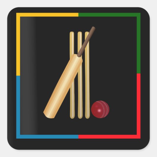 Cricket, wicket, bat en ball, vierkante sticker (Voorkant)