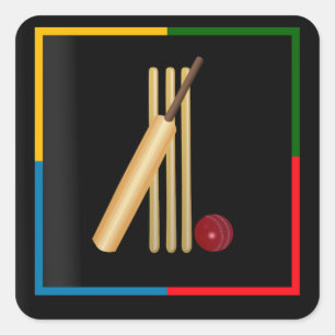 Cricket, wicket, bat en ball, vierkante sticker