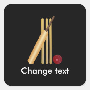 Cricket, wicket, bat en ball vierkante sticker