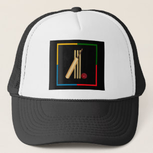 Cricket, wicket, slaghout en bal, trucker pet