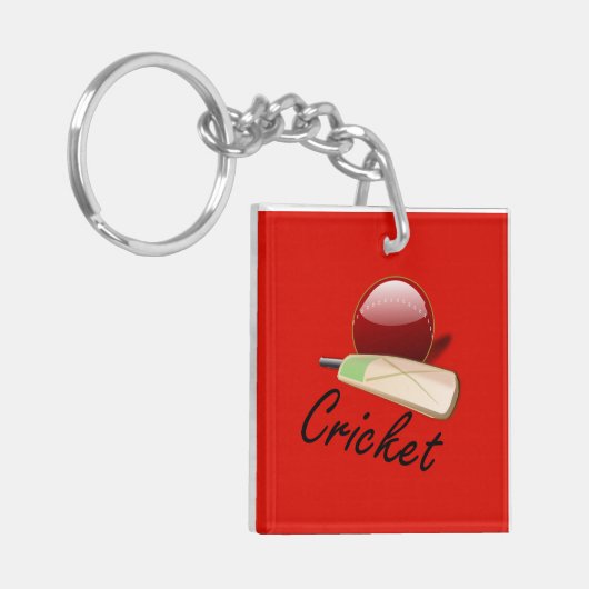 Cricketbat en bal, gelabeld, sleutelhanger (Voorkant Links)