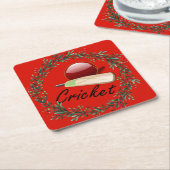 Cricketbat en bal, Kerstmis, Vierkante Kartonnen Onderzetter (Schuin)