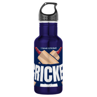 Cricketbats met bal en geschreven tekst waterfles