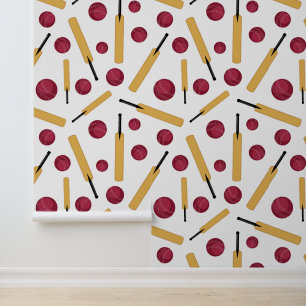 Cricketer Cricket Bats en Ballen Patterned Behang