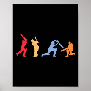 Cricketspeler Retro Cricket Silhouet Cricket Sp Poster
