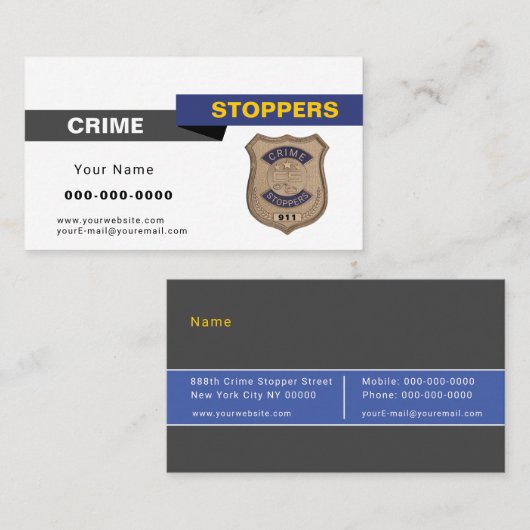 Crime Stoppers Carte de visite (Devant / Derrière)