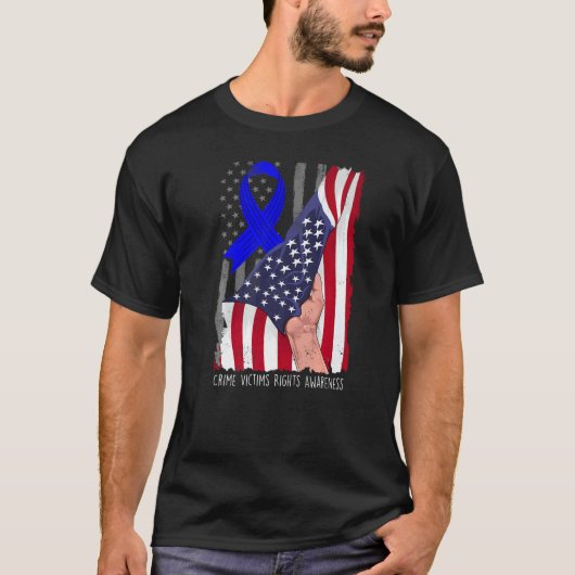 Crime Victims Rights Awareness American Flag Blue  T-shirt (Voorkant)