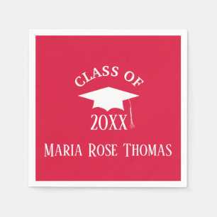 Crimson Afstudeerder Pet & Leaves Paper Napkins Servet
