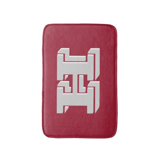 Crimson and White Varsity Letter Style Monogram Badmat (Voorkant Verticaal)