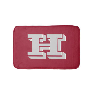 Crimson and White Varsity Letter Style Monogram Badmat