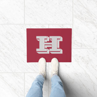 Crimson and White Varsity Letter Style Monogram Deurmat