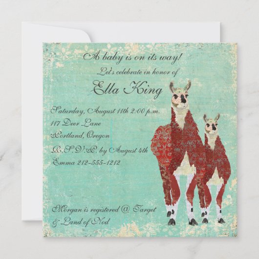 Crimson & Azure Llamas Baby Invitation (Devant)