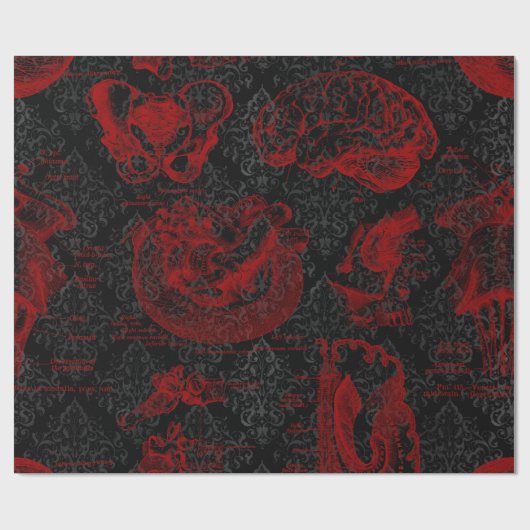 Crimson & Black Damask patterned Vampyre Anatomy Cadeaupapier (Vlak)