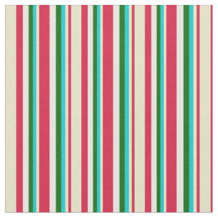 Crimson, Bleek Goldenrod, Turquoise, Green & White Stof