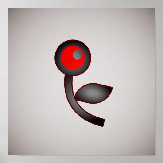 Crimson Bloom: Abstracte bloem met rood en zwart Poster (Voorkant)