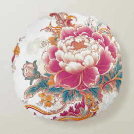 Crimson Bloom Rond Kussen