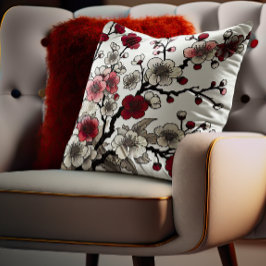 Crimson Blossom Elegance - Japans geïnspireerde fl Kussen