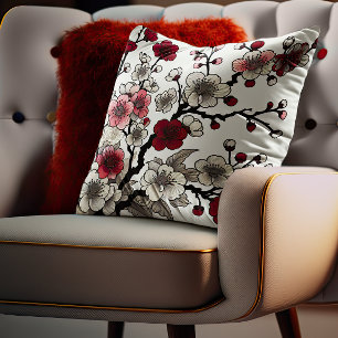 Crimson Blossom Elegance - Japans geïnspireerde fl Kussen