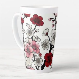 Crimson Blossom Elegance - Japans geïnspireerde fl Latte Mok