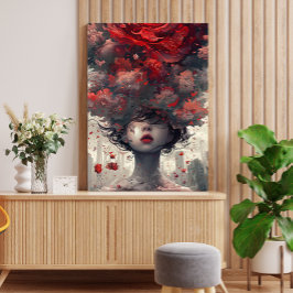 Crimson Blossom Surreal Art Poster Canvas Afdruk