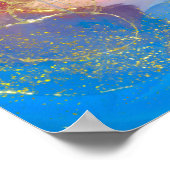 Crimson, Blush, Blue and Gold Marked Alcohol Ink Poster (Hoek)