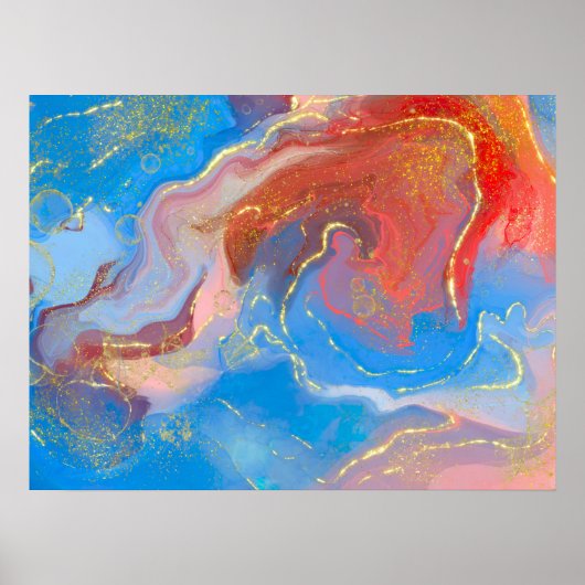 Crimson, Blush, Blue and Gold Marked Alcohol Ink Poster (Voorkant)