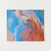 Crimson, Blush, Blue and Gold Marked Alcohol Ink Wandkleed (Voorkant (horizontaal))