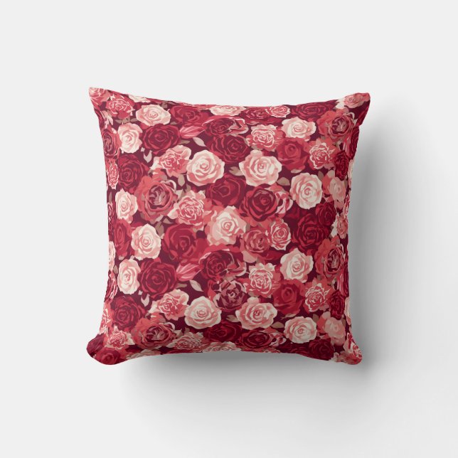 Crimson & Blush Seamless Rose Pattern Kussen (Voorkant)