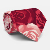 Crimson & Blush Seamless Rose Pattern Stropdas (Opgerold)