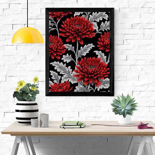 Crimson Chrysanthemums Poster