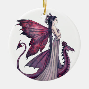 Crimson Dragon en Fairy Fantasy Art Keramisch Ornament
