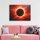 Crimson Eclipse - Fiery Red & Black 24"x18" Canvas Afdruk (Insitu (Woonkamer))