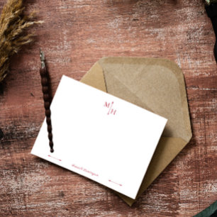 Crimson Elegant Minimalist Arrow Point Monogram Notitiekaartje