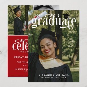 Crimson Elegant White Overlay Foto Afstuderen Kaart